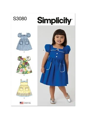 SIMPLICITY 3080 TODDLERS DRESSES Sewing Pattern Sizes 0-4 Yrs Skill: AVERAGE - Image 1 of 4