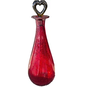 Glass Genie Bottle Ruby Red Crackle Amber Heart Stopper Vintage Rare - Picture 1 of 6