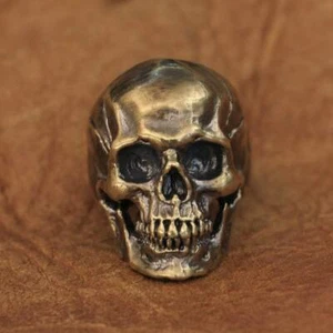 Details Brass Skull Ring Biker Punk Jewellery BR50C UK Size N½ to Z4 - Picture 1 of 27