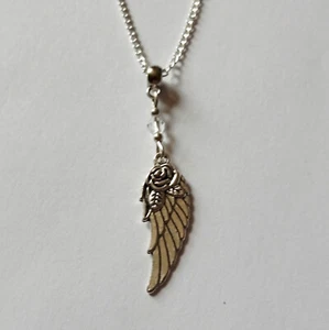 Silver Plate Clear Crystal Gothic Angel Wing Chain Necklace - Picture 1 of 1