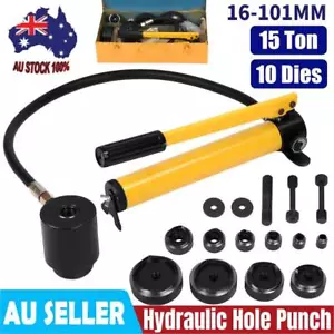 10 Dies Hydraulic Punch Driver Knockout Hole Puncher Kit 15 Ton 16-101mm w/ Case - Picture 1 of 12