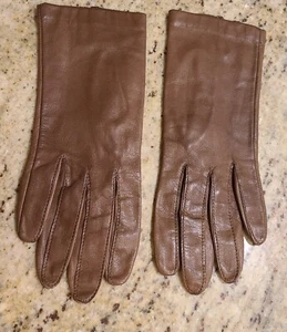 Vintage Womens Size S 6.5 Brown Soft Leather Antron Lined 8.5" Gloves Grandoe - Picture 1 of 13