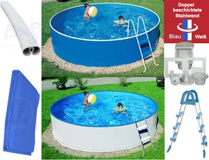 Pool Schwimmbecken Stahlwandpool 2,40 x 0,90 m blau weiß Skimmer Leiter Folie - Bild 1 von 7