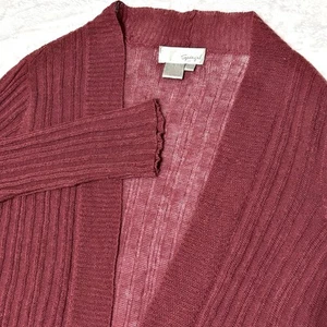 Spiegel Cardigan Sweater Women's S Red Linen Blend Open Front 3/4 Sleeve Ribbed - Picture 1 of 15