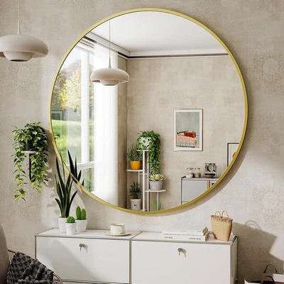 BEAUTYPEAK CIRCLE MIRROR 24 INCH WALL MOUNTED ROUND BRUSHED FRAME - GOLD - Image 1 of 4
