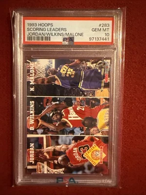 1993-94 Hoops 得分(迈克尔·乔丹 多米尼克·威尔金斯 卡尔·马龙) #283 PSA 10 — 第 1/2 张图片