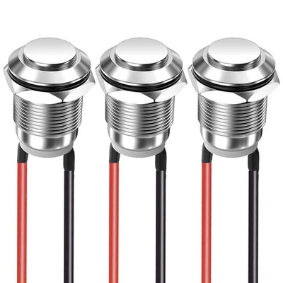 BRANDED Gebildet 3 Stück 12mm 2A/12V/24V/125V/250V Wasserdicht Drucktaster Edelstahl