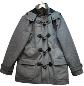 Express Mens Wool Blend Duffle Coat Toggle Hooded Long Sleeve Sz L Gray Pockets - Picture 1 of 13