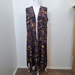 NEU Lularoe schwarz bunt Blumen künstlerisch Boho vielseitig ärmellos Staubtuch Gr. M - Bild 1 von 9