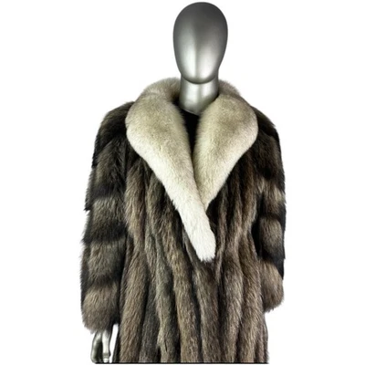Men’s RACCOON Coat, Silver Tip, Blue FOX Collar, Sz XL, Certified Vintage Fur - Image 1 of 4