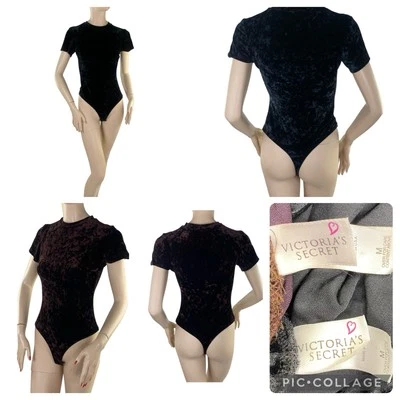 Lote de 2 body vintage de terciopelo negro y marrón Victoria's Secret 1997 años 90 Y2K Foto 1 de 4