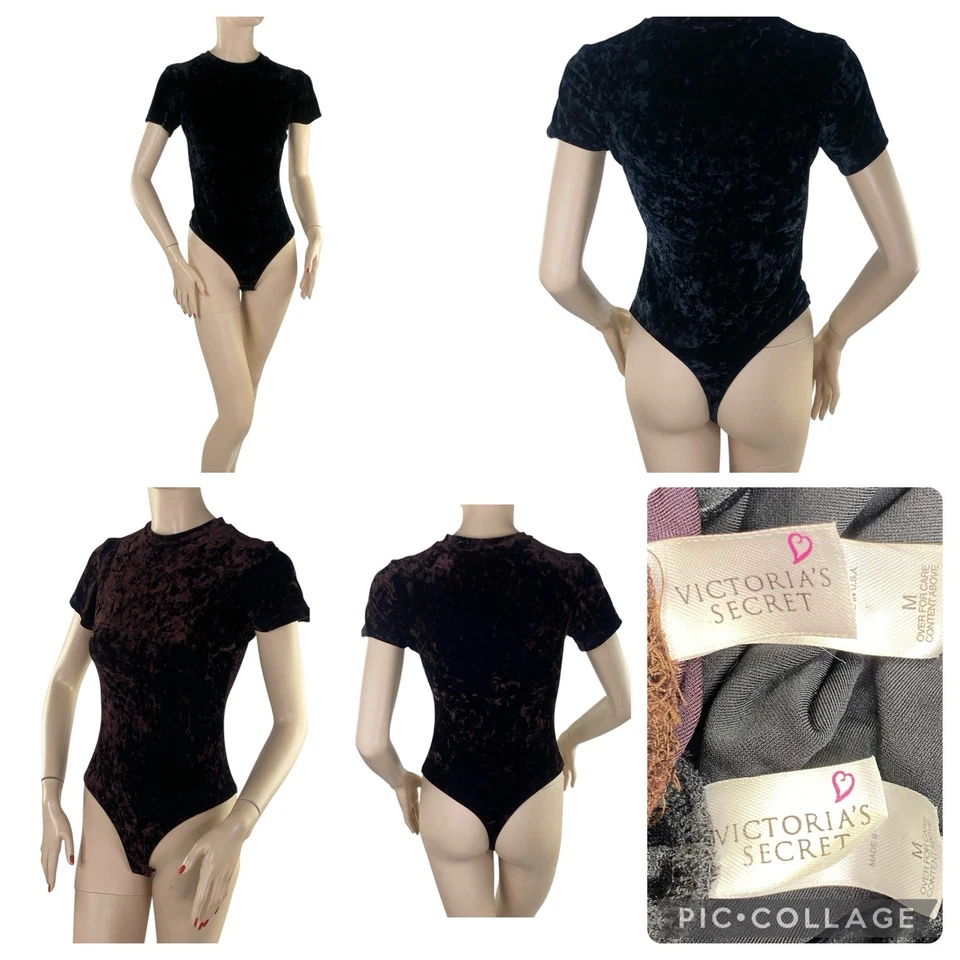 Lote de 2 body vintage de terciopelo negro y marrón Victoria's Secret 1997 años 90 Y2K Foto 1 de 4