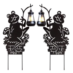 Frogs w/Lamp Solar Garden Stakes (2-Pack); Set of 2 Lawn Ornament Metal Silho... - Picture 1 of 8