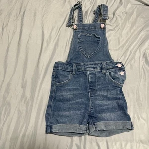 YMI Shortalls Girls Size 6 Blue Cuffed Denim Overalls Cuffed Bibs Jumper - Picture 1 of 2