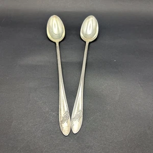 Par de cucharas de té heladas vintage Oneida Community Tudor Plate Queen Bess II 1946 - Imagen 1 de 5