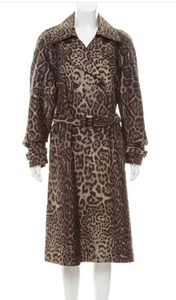 ST JOHN Fabulous Animal Print Belted Cotton Silk Trench Rain Coat Jacket Sz 6 - Picture 1 of 10