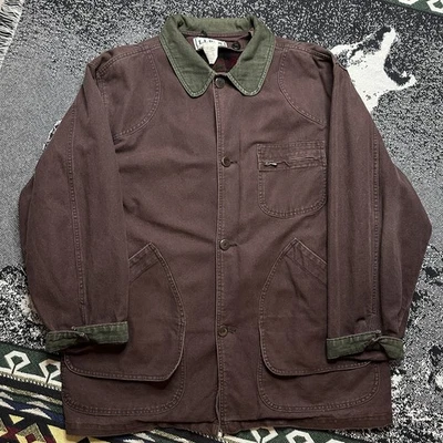 Vintage 90s L. L. Bean Brown Chore Jacket Wool Lined Green Corduroy Collar Large - Image 1 of 4