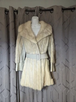 Chaqueta Cartwright Vintage Piel de Visón Crema y Cuero con Cinturón M Foto 1 de 4