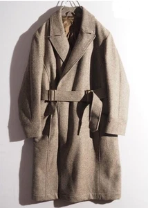 Used S.E.H. Kelly Herringbone Tielocken Trench Coat Size L Grey Brown - Picture 1 of 12