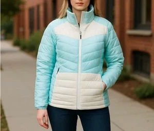 160 $ Columbia Powder Lite Ii Damenjacke mit durchgehendem Reißverschluss Aqua Haze dunkler Stein 2X - Bild 1 von 11