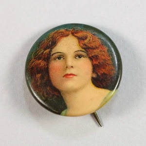 1910s Cracker Jack Victorian Woman Celluloid Antique Pinback Button Toy Prize #1 - Picture 1 of 2