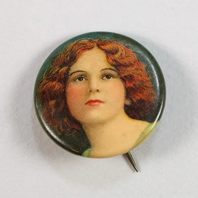 1910s Cracker Jack Victorian Woman Celluloid Antique Pinback Button Toy Prize #1 - Image 1 of 2