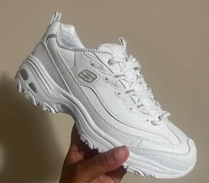 Skechers Sport womens D'LITES FRESH START Memory Foam Lace-up Sneaker,White 8 - Picture 1 of 5