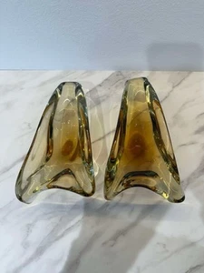 Paire de bols, bols en verre tchèque ambre doré - Photo 1/7