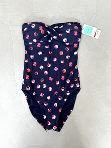 John Lewis Dotty Bandeau Swimsuit. Blue/Pink Spot. UK 10. RRP £39. - Picture 1 of 5