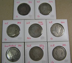 Newfoundland 50 Cents Lot of 8 Silver Coins, Different Dates 1870 to 1919 - Picture 1 of 18