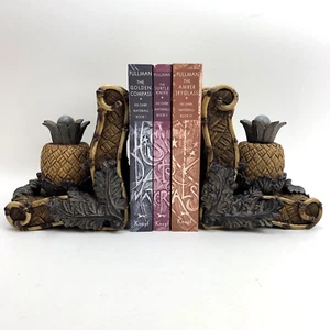 Vintage Woven Pineapple Bookends with Bamboo Chair and Leaf Accents Resin Decor - Picture 1 of 23