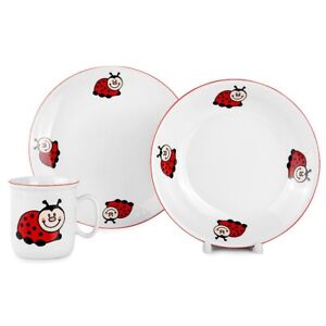 3pc Ladybug Children Dinnerware Set Kids Porcelain Plate Mug Tableware Gift Set
