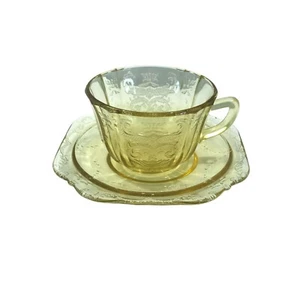 Vintage Federal Glass yellow amber glass teacup and saucer set, depression glass - Picture 1 of 13