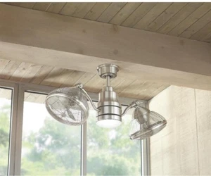 Outdoor/Indoor Twin Oscillating Gyro Ceiling Fan LED Light Industrial Dual Cage - Picture 1 of 6
