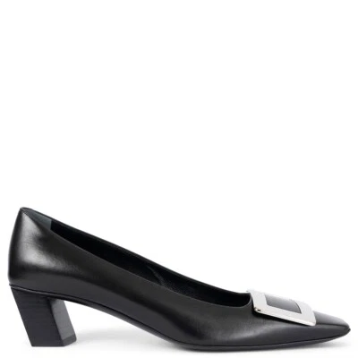 68722 auth ROGER VIVIER black leather DECOLETTE BELLE Pumps Shoes 38.5 fit 39.5 - Изображение 1 из 4