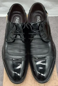 Mens Tuxedo Dress Shoes Black Faux Patent Leather Oxford - Picture 1 of 7