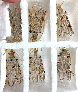 Vintage 6pc Lot Hand Blown Spun Glass Christmas Tree Ornaments Gold Multi Colors - Picture 1 of 6