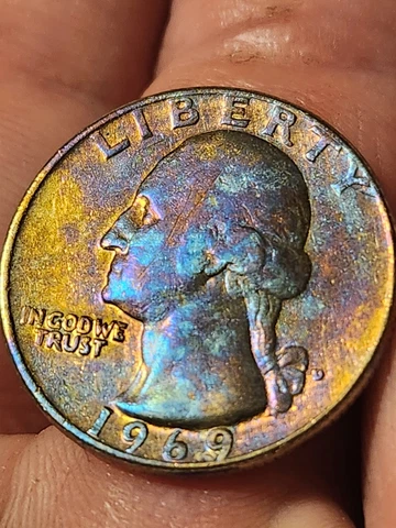 1969 D Rainbow Toned Washington Quarter Proof BU Like Deep Purple Brilliant Gold Cover
