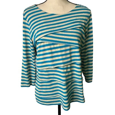 Top Sharon Young para mujer mediano azul dorado carne manga campana 3/4 capas Foto 1 de 4