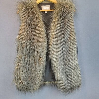 Love 21 Vest Women Med Tan Faux Fur Opened Boho Funky Artsy - Image 1 of 4