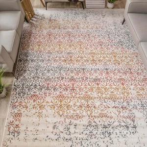 Ulani Modern Distressed Damask Indoor Door Mat Carpet Indoor Area Rug or Runner - Picture 1 of 9