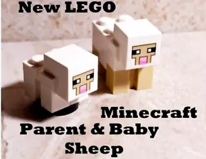 New LEGO Minecraft SHEEP Adult and Lamb Baby Shep Lot of 2 Barn Farm Village Pet - Picture 1 of 2