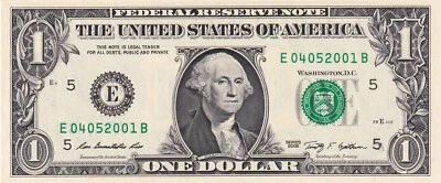 United States Of America, 1 Dollar, 2009, UNC, (special serial number banknote) - Image 1 of 2