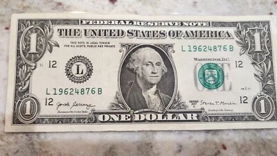 INK WELL CONTAMINATION ERROR 2017A $1 One Dollar Bill Fancy Serial Number  - Image 1 of 4