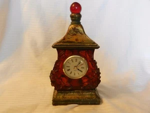Antique Finish Shelf Clock, Quartz Movement Brown, Green, Gold 10.25" Tall - Picture 1 of 7