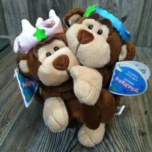 FLOPPY FRIENDS Best Friends Forever Monkey Plush Set Angel & Princess VTG 2001 - Picture 1 of 11