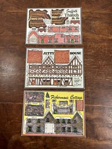 Vintage Menge 3 Geiger grün Spaß Bau Kunst Postkarten ausgeschnittene Gebäude - Bild 1 von 8