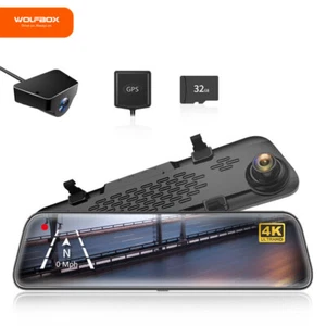 WOLFBOX 4K 12" Mirror Dash Cam WDR Backup Camera 2160P Full HD Free SD - Picture 1 of 8
