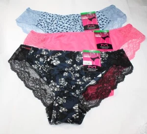 NWT set /3 MAIDENFORM comfort devotion LACE TANGA BLUE BLACK FLORAL PINK L/7 - Picture 1 of 8