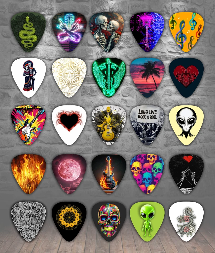 25 Mixed Guitar Picks  ~ Plectrums ~ MIXED,  Genuine Celluloid Guitar Picks - Image 1 of 1
